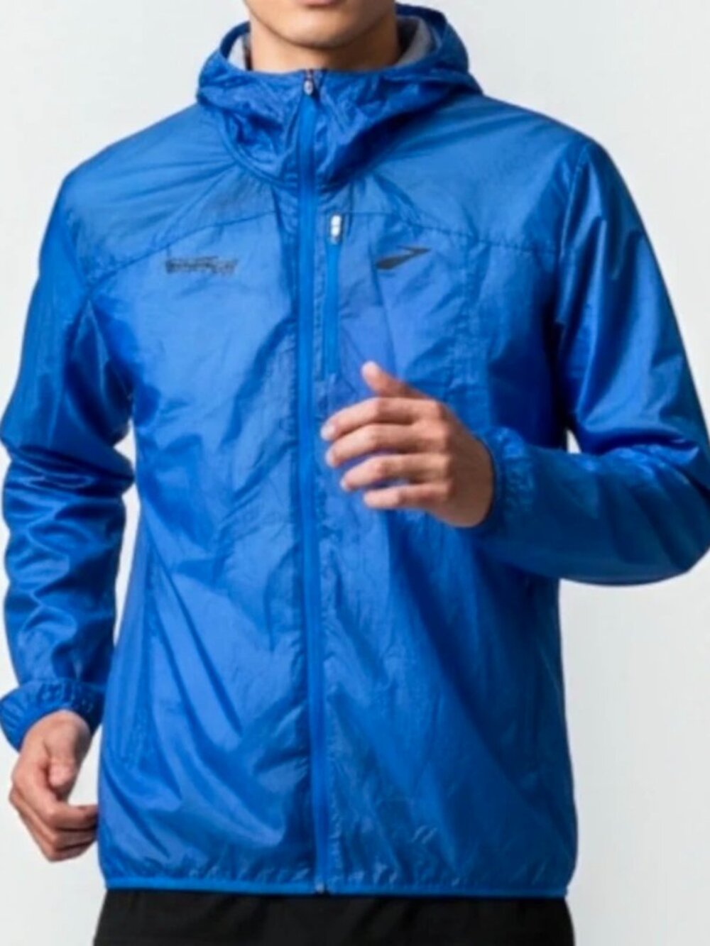 Brooks Bloomsday Finisher Jacket Mens M Blue Ultra Lightweight Hooded Packable
